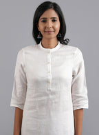 W for Woman White Mandarin Neck Solid kurta | Grocsy