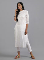 W for Woman White Mandarin Neck Solid kurta | Grocsy