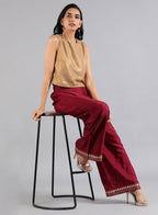 W for Woman Golden Round Neck Solid Sleeveless Festive Top | Grocsy