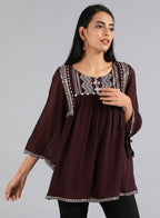 W for Woman Wine Round Neck Festive Top | Grocsy