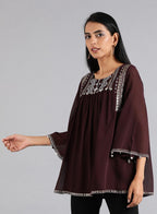 W for Woman Wine Round Neck Festive Top | Grocsy