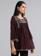 W for Woman Wine Round Neck Festive Top | Grocsy