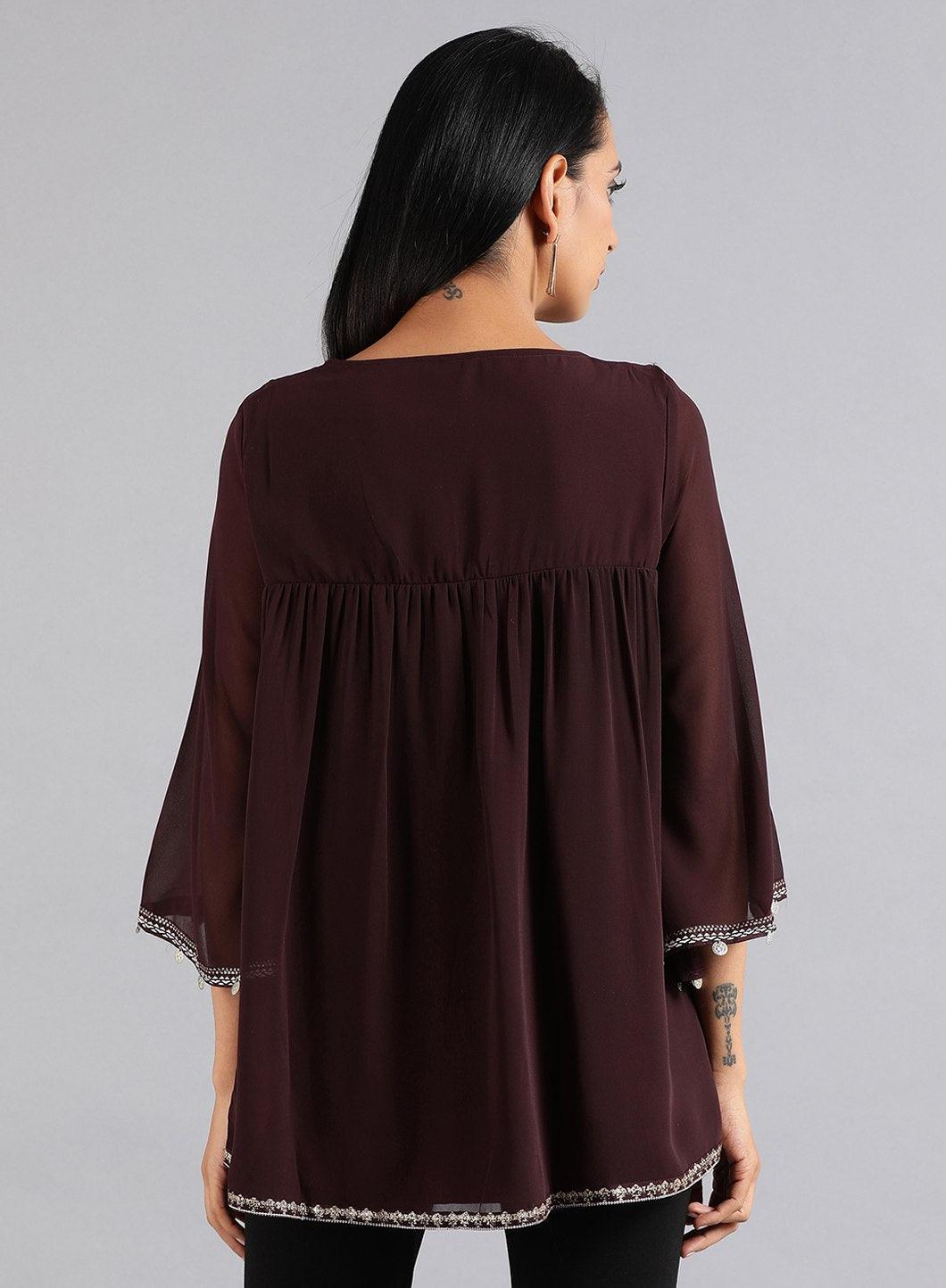 W for Woman Wine Round Neck Festive Top | Grocsy