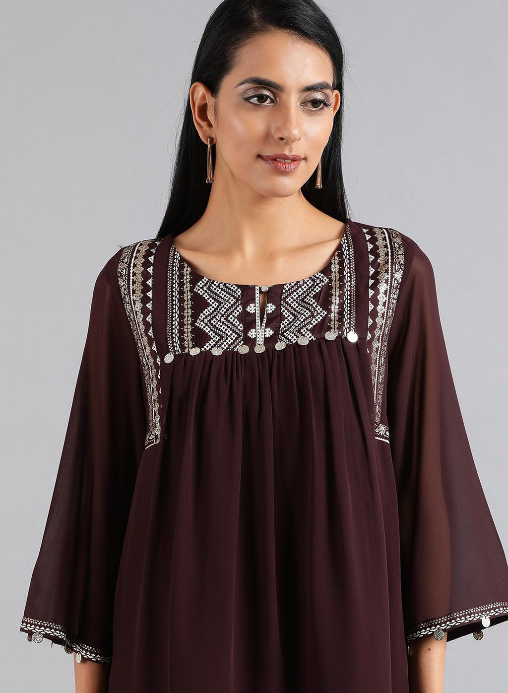 W for Woman Wine Round Neck Festive Top | Grocsy