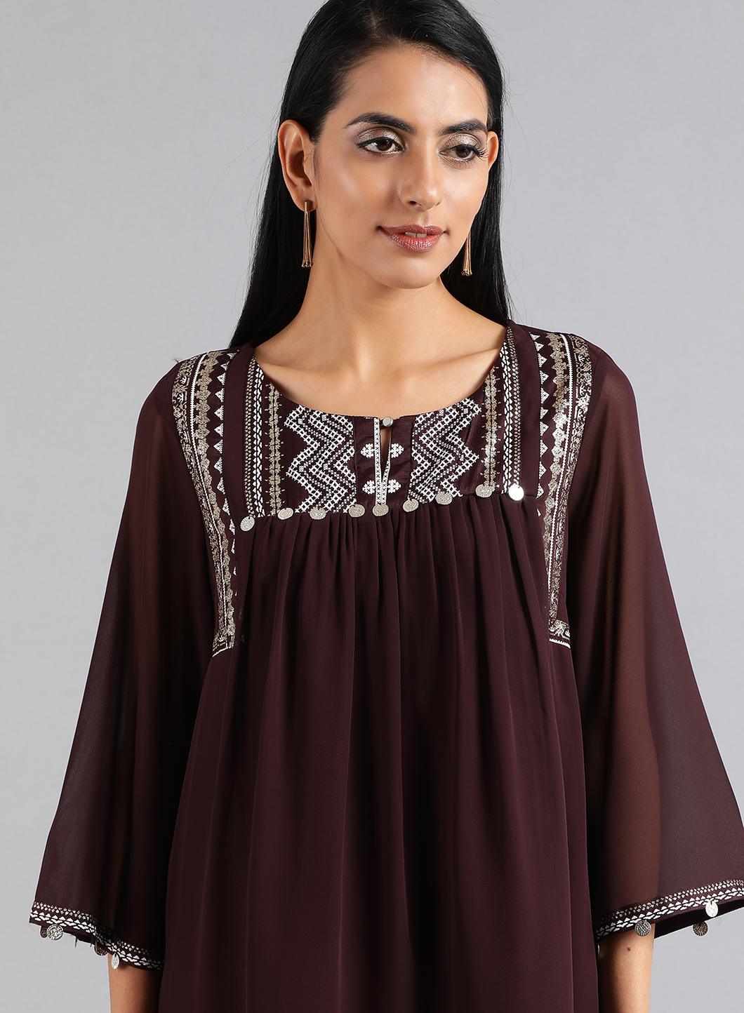 W for Woman Wine Round Neck Festive Top | Grocsy