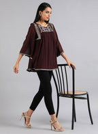 W for Woman Wine Round Neck Festive Top | Grocsy