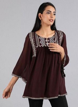 W for Woman Wine Round Neck Festive Top | Grocsy