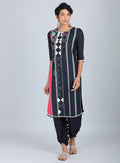 W for Woman Blue Round Neck Printed kurta | Grocsy