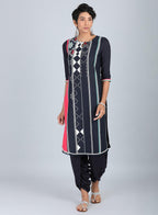 W for Woman Blue Round Neck Printed kurta | Grocsy