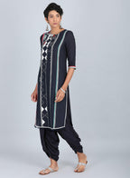 W for Woman Blue Round Neck Printed kurta | Grocsy