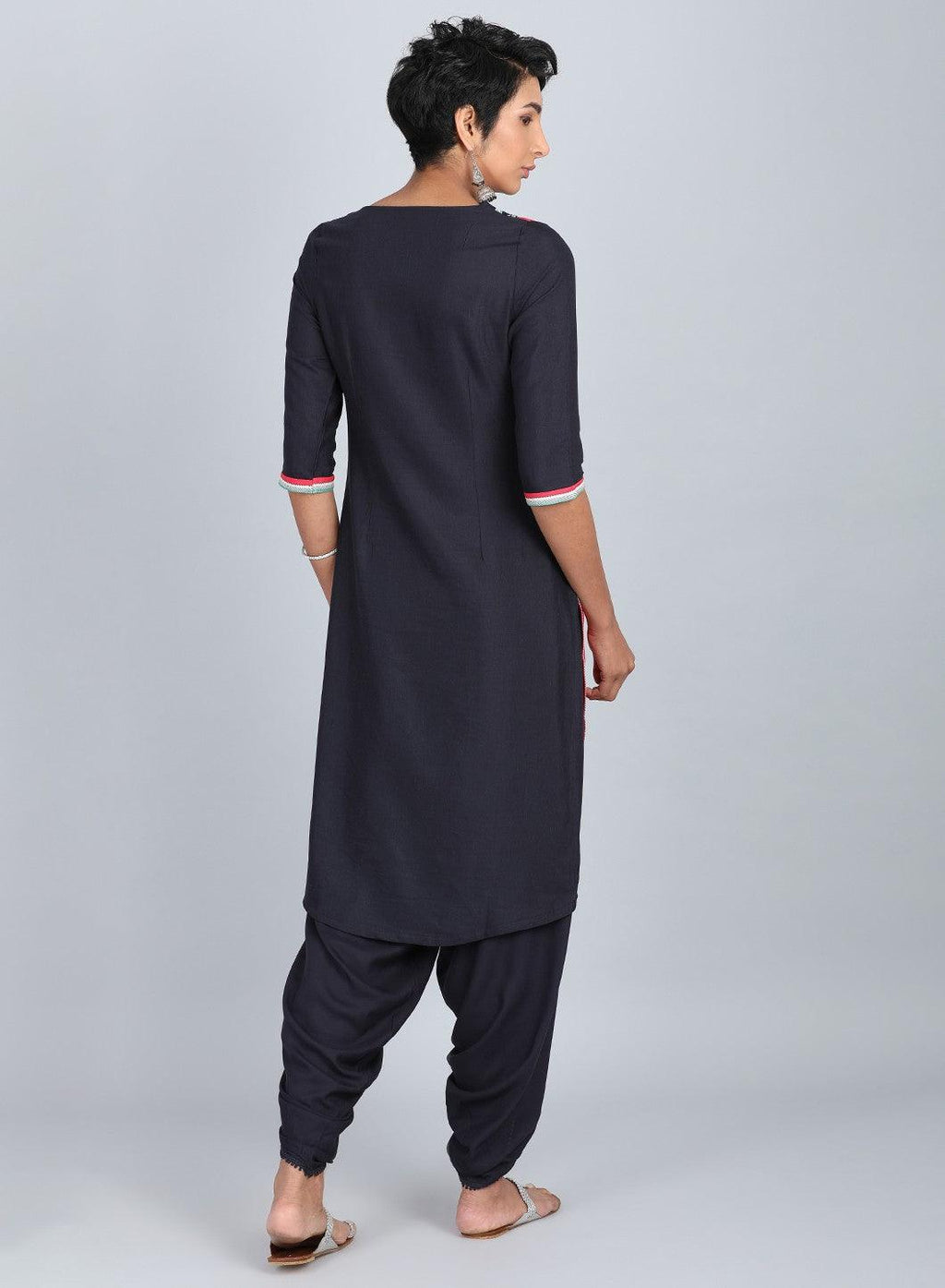 W for Woman Blue Round Neck Printed kurta | Grocsy
