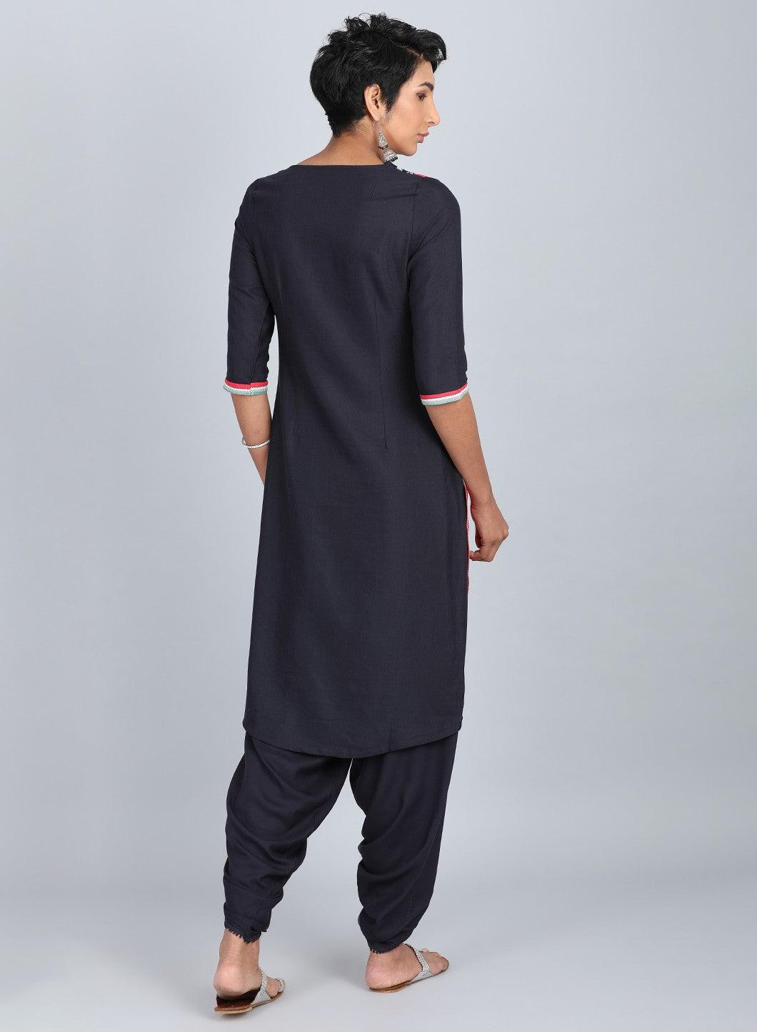 W for Woman Blue Round Neck Printed kurta | Grocsy