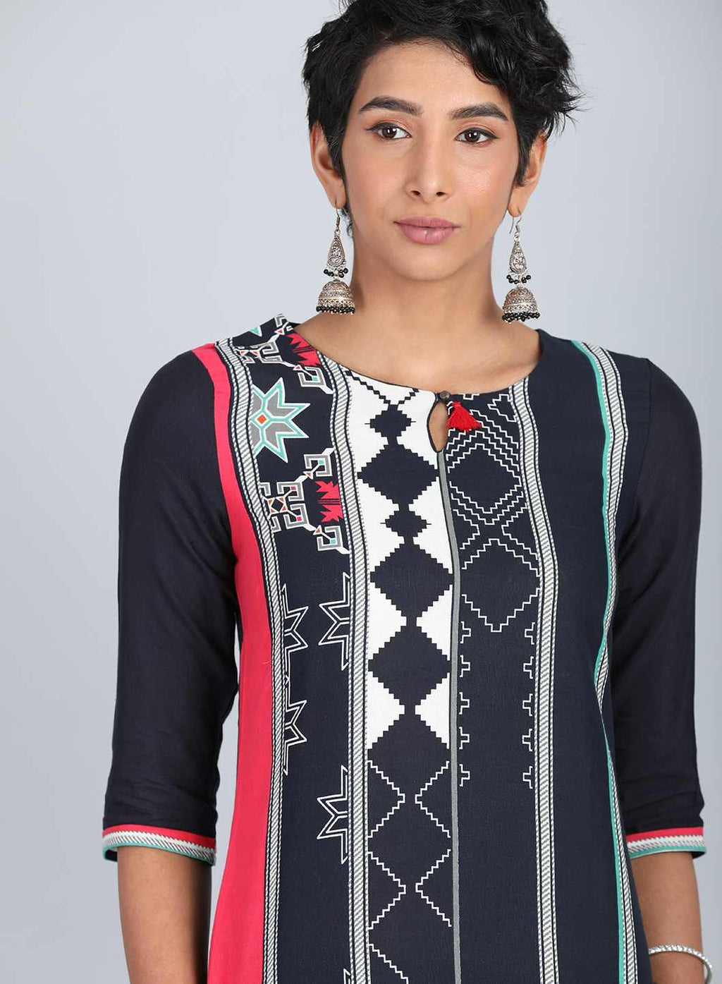 W for Woman Blue Round Neck Printed kurta | Grocsy