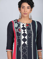 W for Woman Blue Round Neck Printed kurta | Grocsy