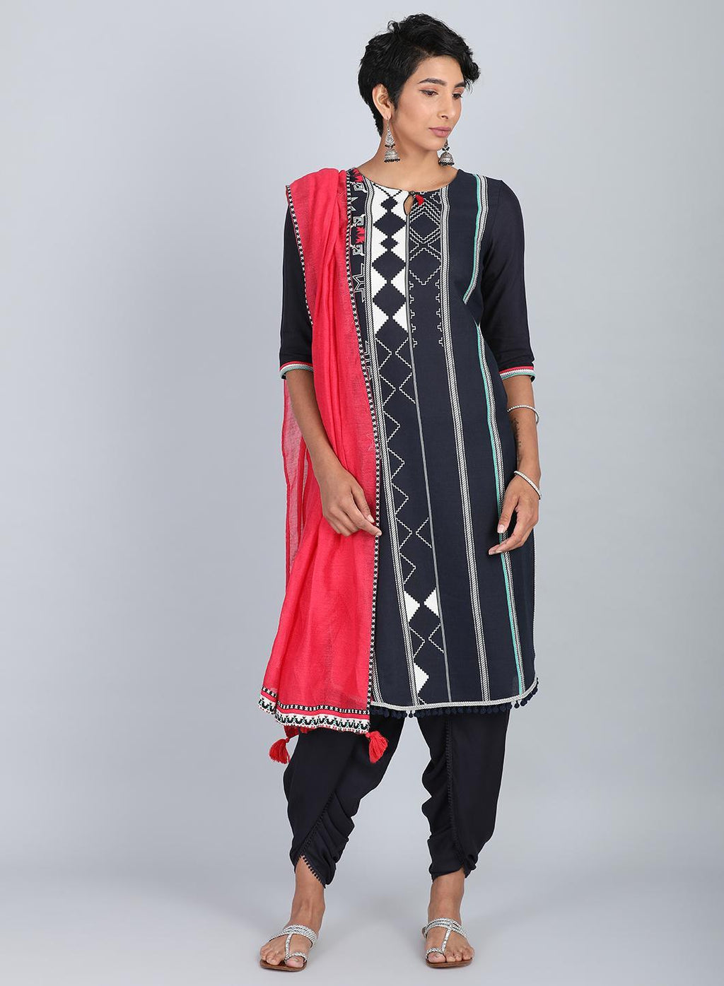 W for Woman Blue Round Neck Printed kurta | Grocsy