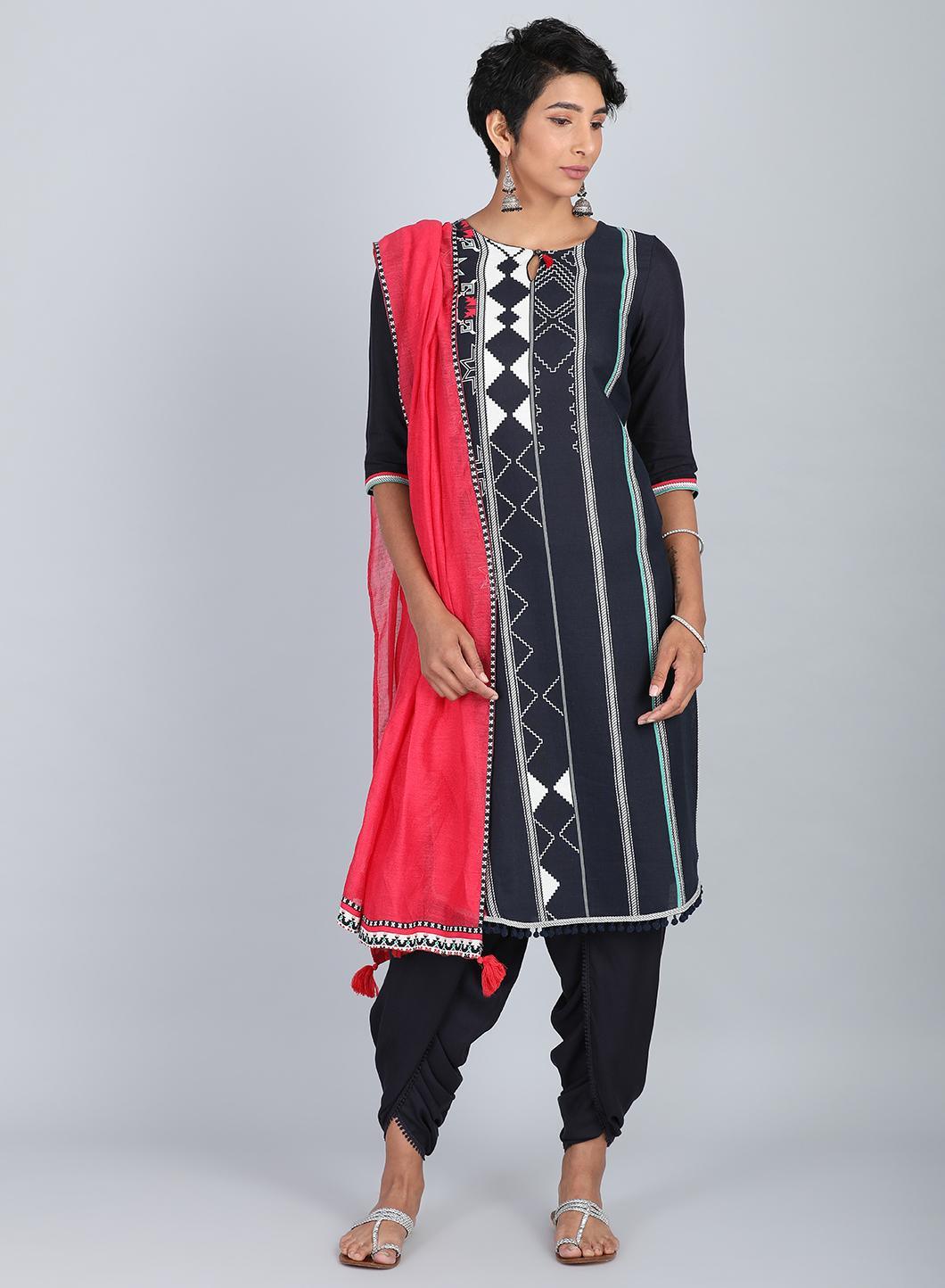W for Woman Blue Round Neck Printed kurta | Grocsy