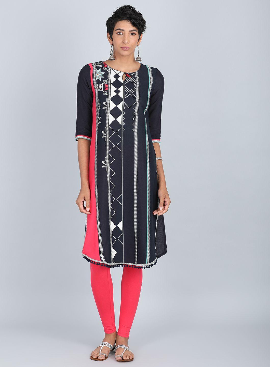 W for Woman Blue Round Neck Printed kurta | Grocsy