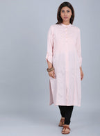 W for Woman Pink Mandarin Neck Solid kurta | Grocsy