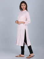 W for Woman Pink Mandarin Neck Solid kurta | Grocsy