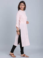 W for Woman Pink Mandarin Neck Solid kurta | Grocsy