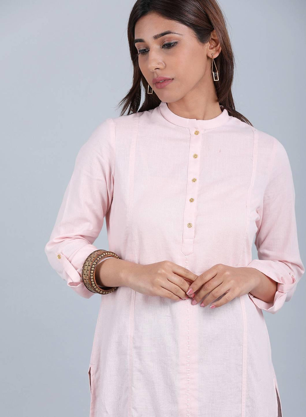 W for Woman Pink Mandarin Neck Solid kurta | Grocsy
