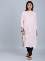 W for Woman Pink Mandarin Neck Solid kurta | Grocsy