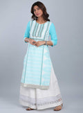 W for Woman Blue Round Neck Printed kurta | Grocsy