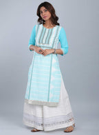 W for Woman Blue Round Neck Printed kurta | Grocsy