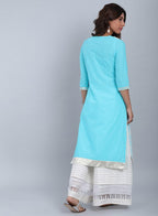 W for Woman Blue Round Neck Printed kurta | Grocsy