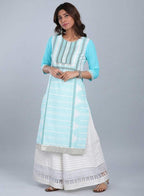 W for Woman Blue Round Neck Printed kurta | Grocsy
