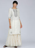 W for Woman White Round Neck Printed kurta | Grocsy