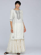 W for Woman White Round Neck Printed kurta | Grocsy