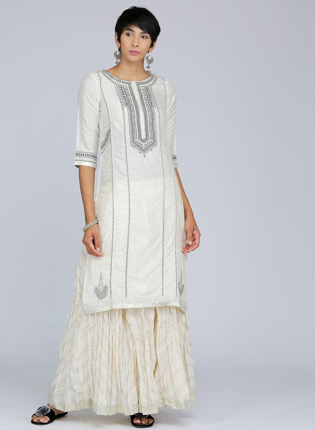 W for Woman White Round Neck Printed kurta | Grocsy