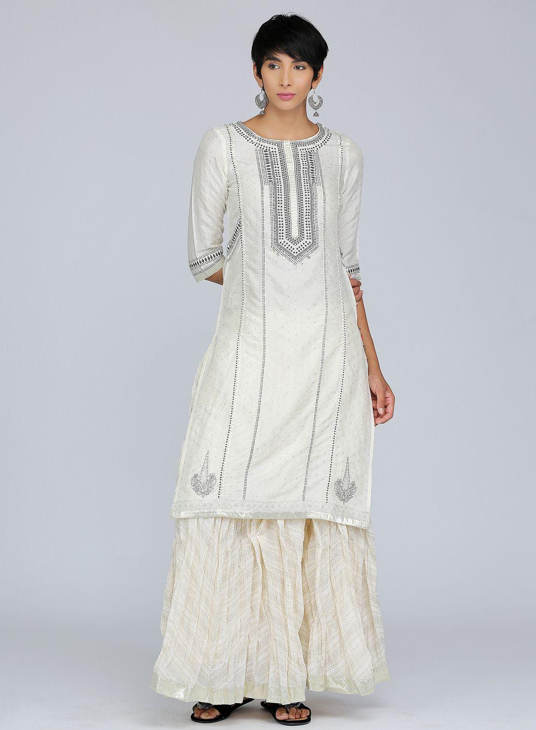 W for Woman White Round Neck Printed kurta | Grocsy