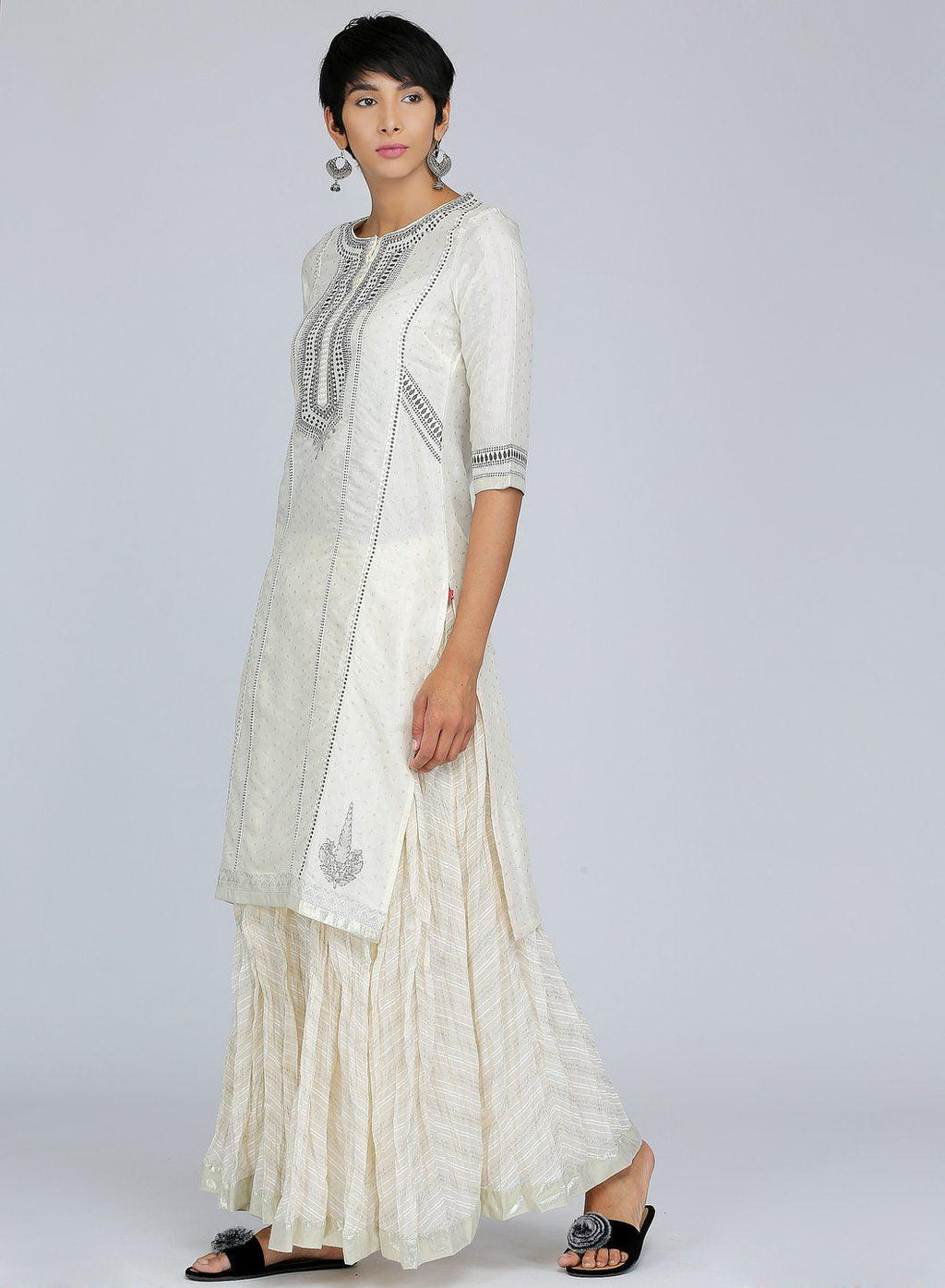 W for Woman White Round Neck Printed kurta | Grocsy