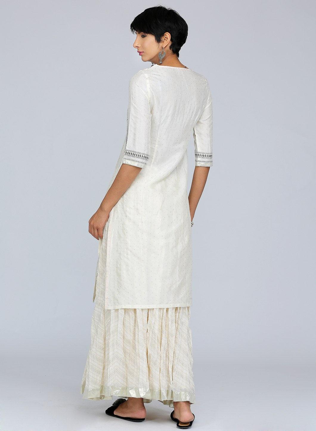 W for Woman White Round Neck Printed kurta | Grocsy