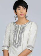 W for Woman White Round Neck Printed kurta | Grocsy