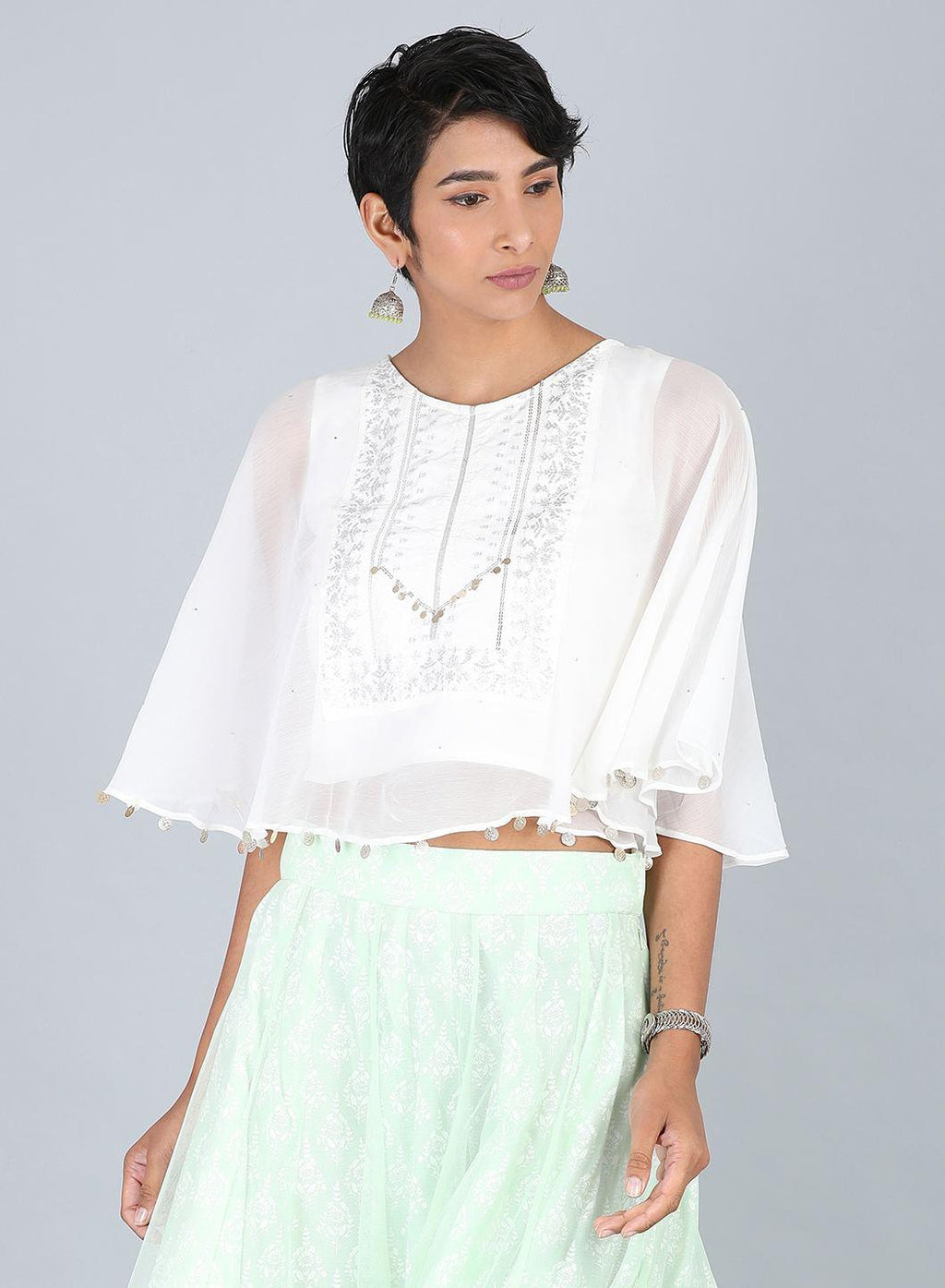 W for Woman White Round Neck Crop Top | Grocsy