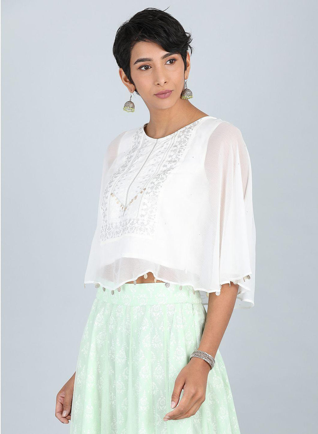 W for Woman White Round Neck Crop Top | Grocsy