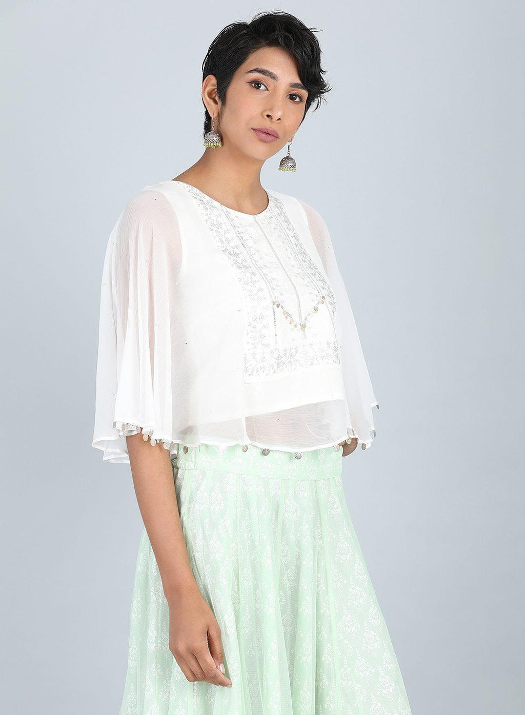 W for Woman White Round Neck Crop Top | Grocsy