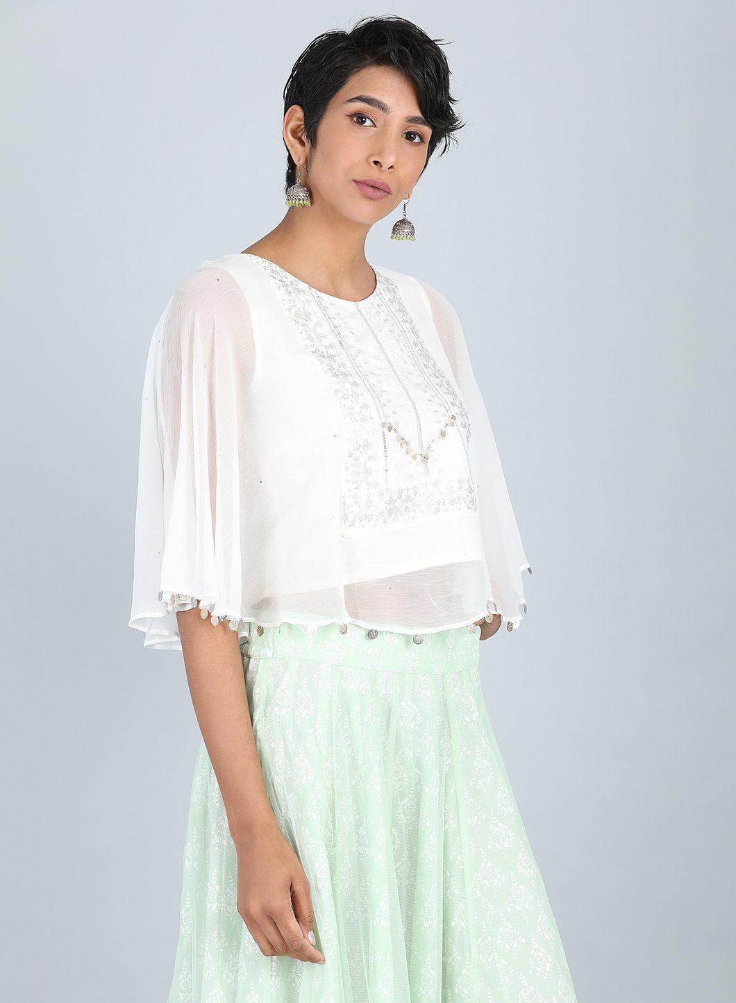 W for Woman White Round Neck Crop Top | Grocsy