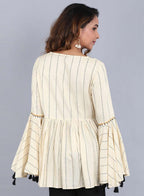 W for Woman Off-White V Neck Printed Top | Grocsy