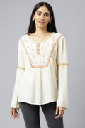 W for Woman White Thread Embroidered Western Top | Grocsy