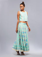 W for Woman Green Printed Cropped Top | Grocsy
