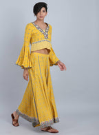 W for Woman Yellow V Neck Printed Top | Grocsy