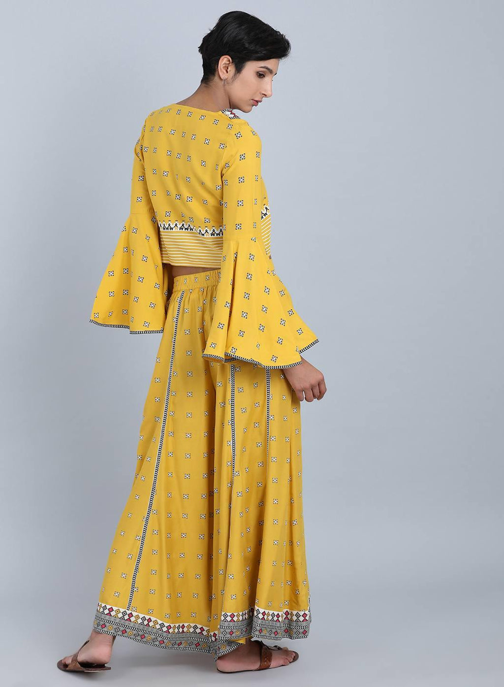 W for Woman Yellow V Neck Printed Top | Grocsy