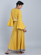 W for Woman Yellow V Neck Printed Top | Grocsy