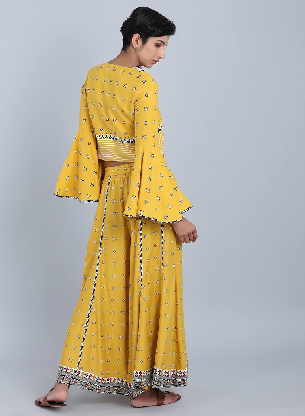 W for Woman Yellow V Neck Printed Top | Grocsy