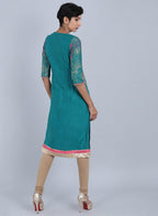 W for Woman Green Round Neck Printed kurta | Grocsy