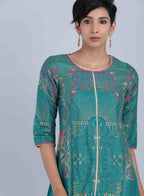 W for Woman Green Round Neck Printed kurta | Grocsy